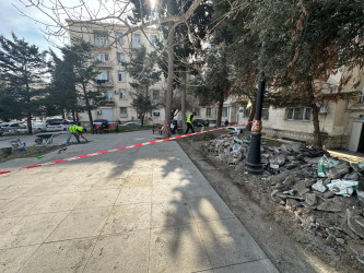 Nəsimi rayonunda Taras Şevçenkonun heykəlinin yerləşdiyi parkda cari təmir işləri aparılır.
