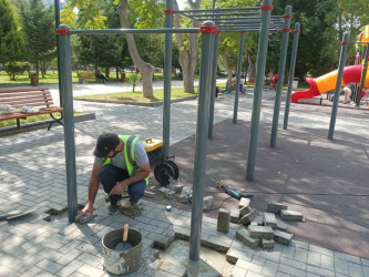 Nəsimi rayonu Vaqif  prospektində yerləşən parkda cari təmir işləri aparılıb.