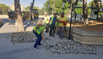 Rayon ərazisində parklarda  və yol kənarındakı istinad divarlarında cari təmir işləri aparılıb.